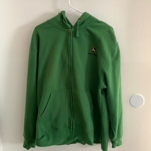 John Deere Full Zip Hooded Shirt Sweater Green Mens size XL.